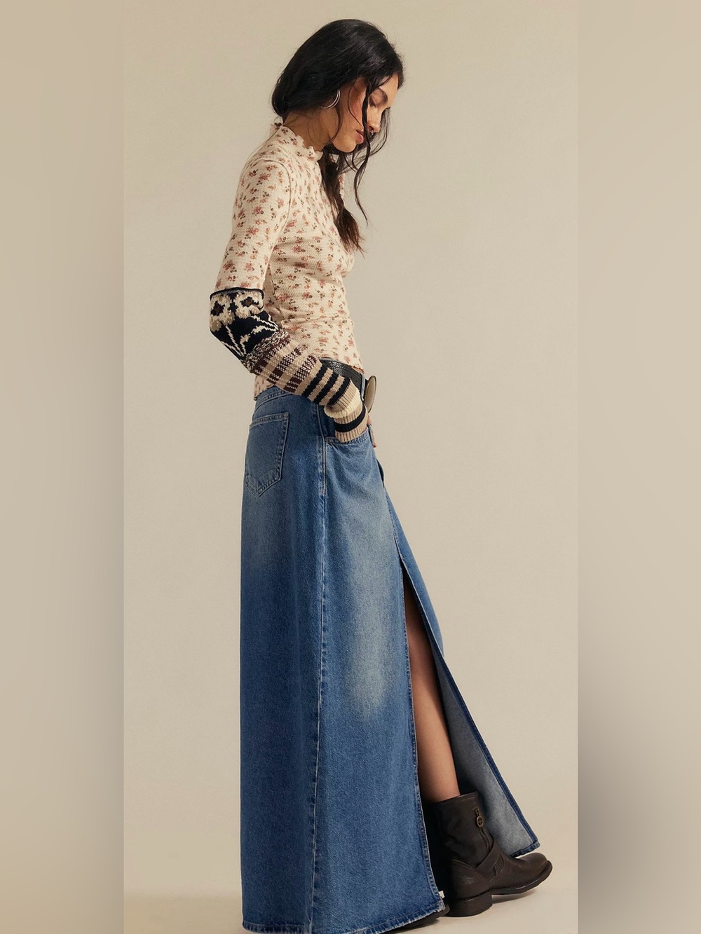 New‼️ Free People 🔥 We The Free Come As You Are Denim Maxi Skirt NWOT - Picture 3 of 11